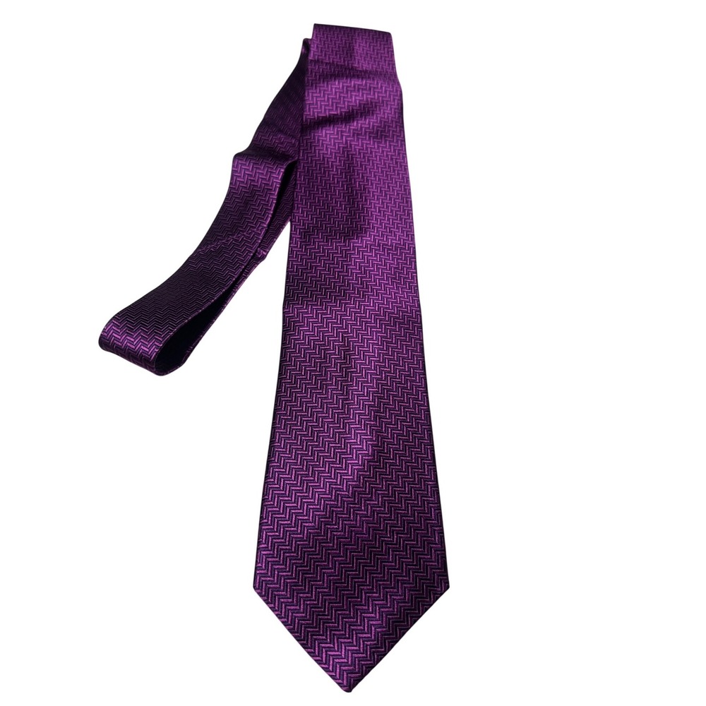 Paul Fredrick Mens Purple Herringbone Silk Necktie Handmade Zigzag Pattern